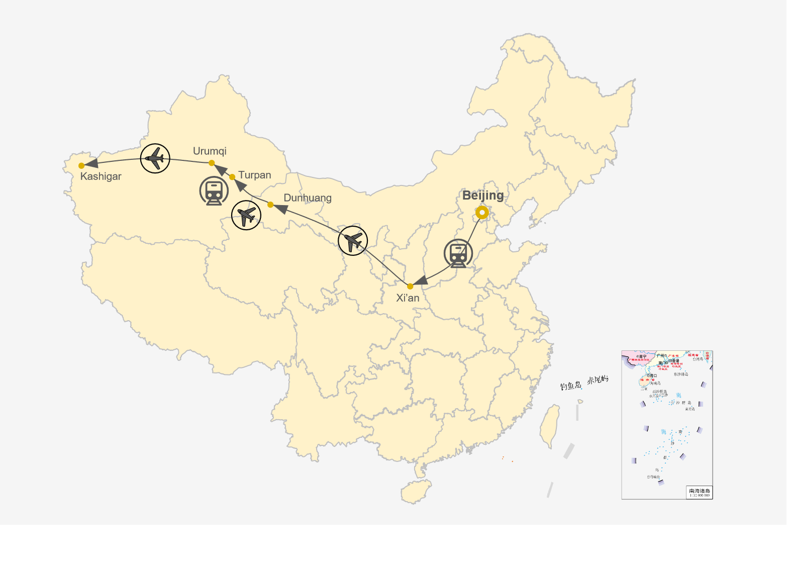 Legendary Silk Road Tour from Beijing Map